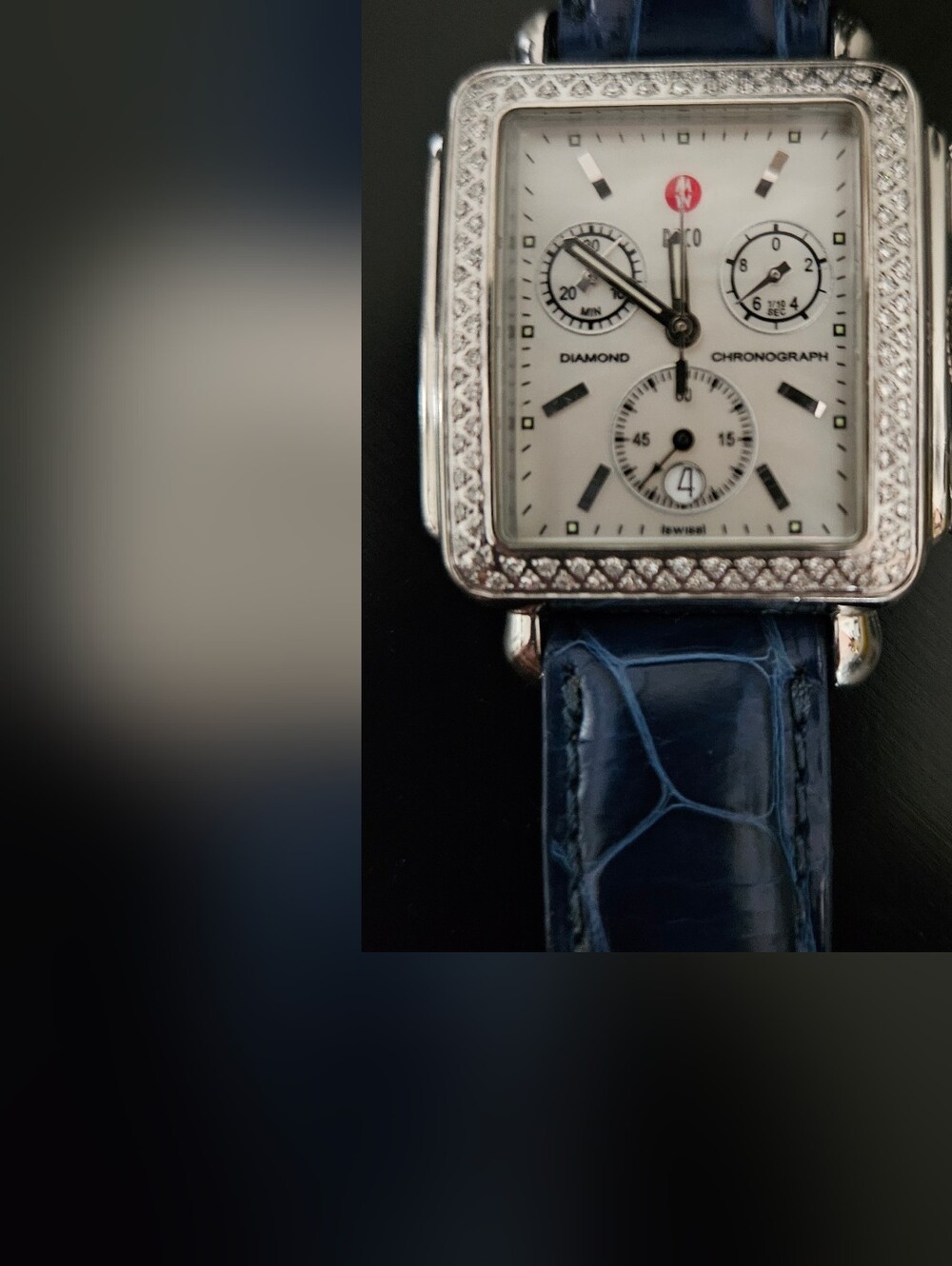 Michele Deco Diamond Chronograph Watch, White Mother-Of-Pearl Dial, Like New - Picture 7 of 11